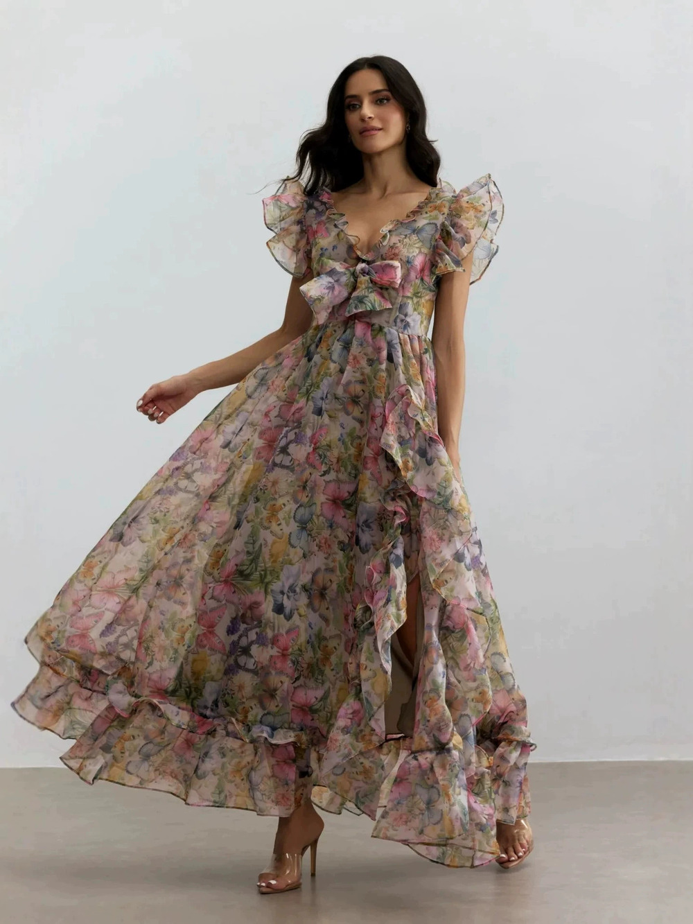 Zara Ruffled Printed Collar Asymmetric Dress